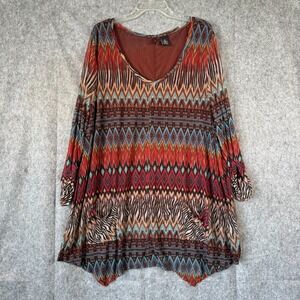 Y2K New Directions Tunic Top Womans 3X Aztec Boho Aysmmetrical Artsy Festival